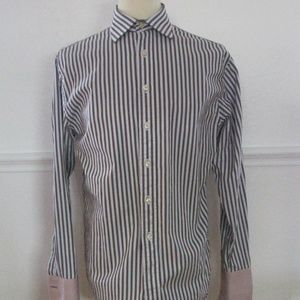 Rufus Men's L Long Sleeve Collared Brown Blue Striped Button Down Cuff Link